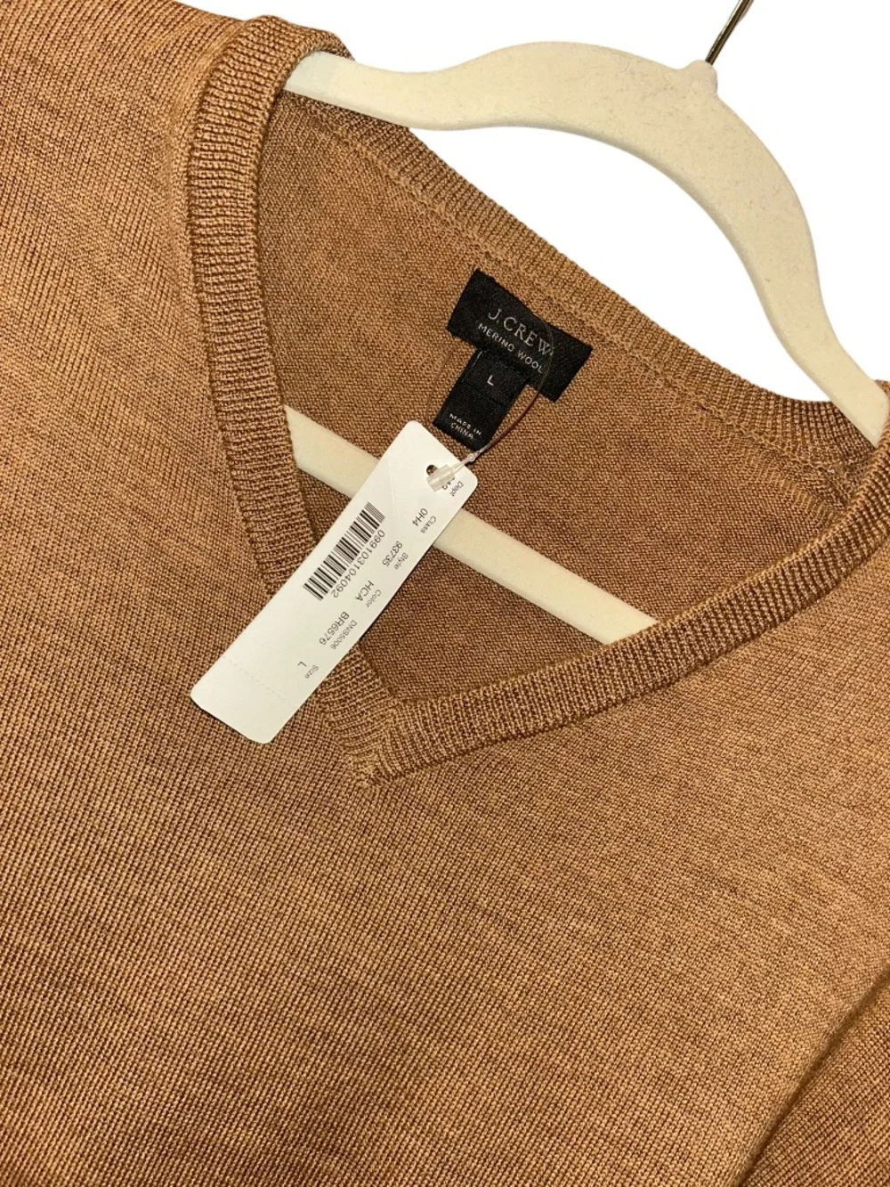 J. crew NEW NWT camel khaki merino wool v-neck sweater L